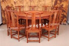 实木中式大圆桌圆形饭桌榆木老料餐桌餐椅